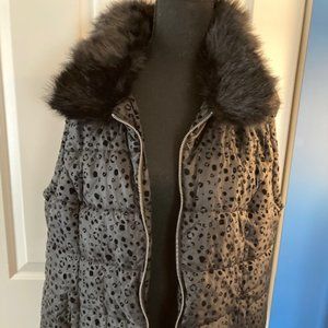 NWT Christopher & Banks Fur Trimmed Black Print Vest, XL